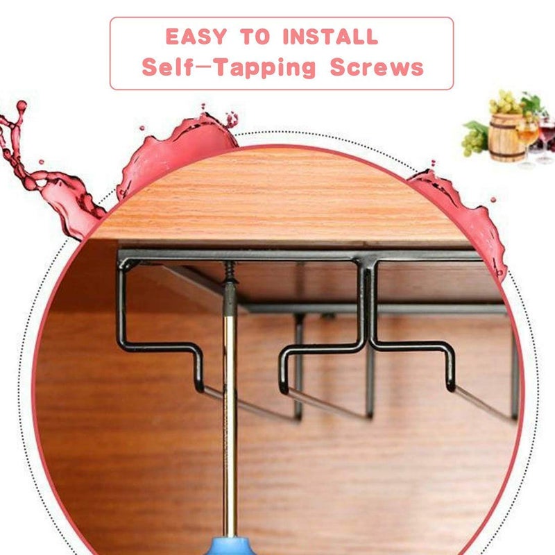 FOMANSH Wine Glass Rack Under Cabinet - Stemware Holder Metal Wine Glass Organizer Glasses Storage Hanger for Bar Kitchen Black 4 Rows - Image 4